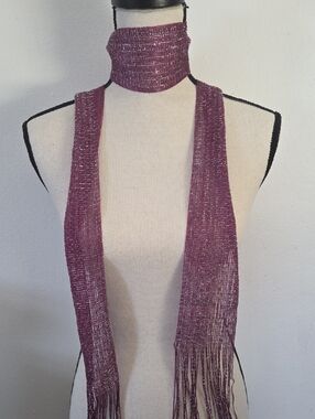 Wrap Around Purple Knit Scarf With Fringe Ends
